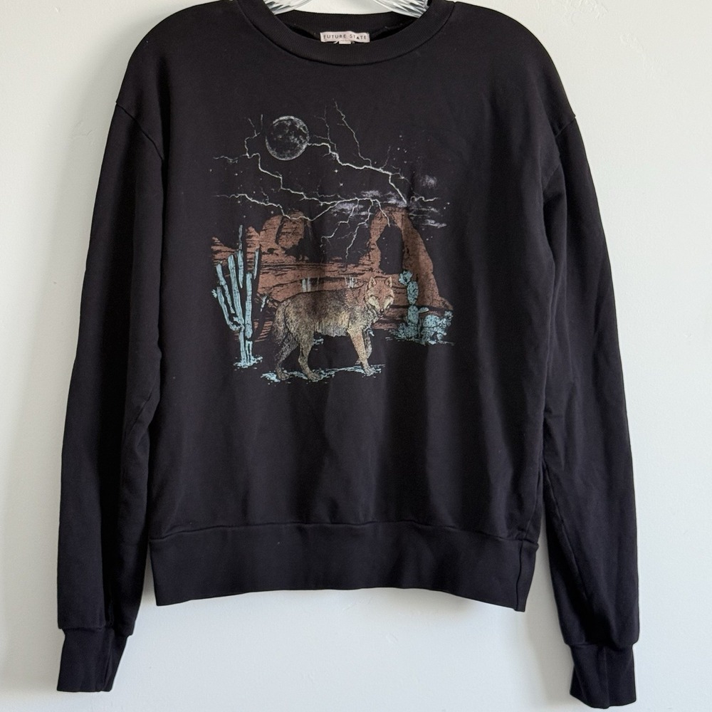 Urban Outfitters Wolf Graphic Crewneck Sweatshirt Unisex S Blue Nature Wildlife